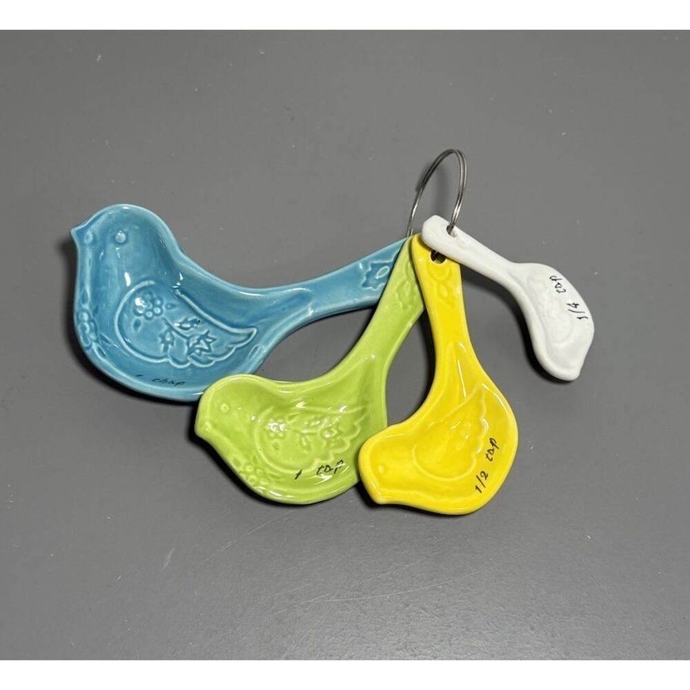 Colorful Birds Ceramic Measuring Spoons Set Blue, Green,Yellow, White Springtime